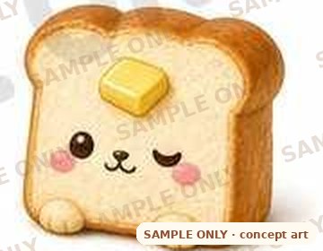 Toasty Pup concept art, a toast slice puppy with a butter pat (SAMPLE ONLY)
